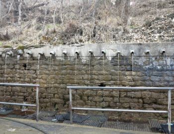 108 Wasserspeier sind im Halbkreis angeordnet.