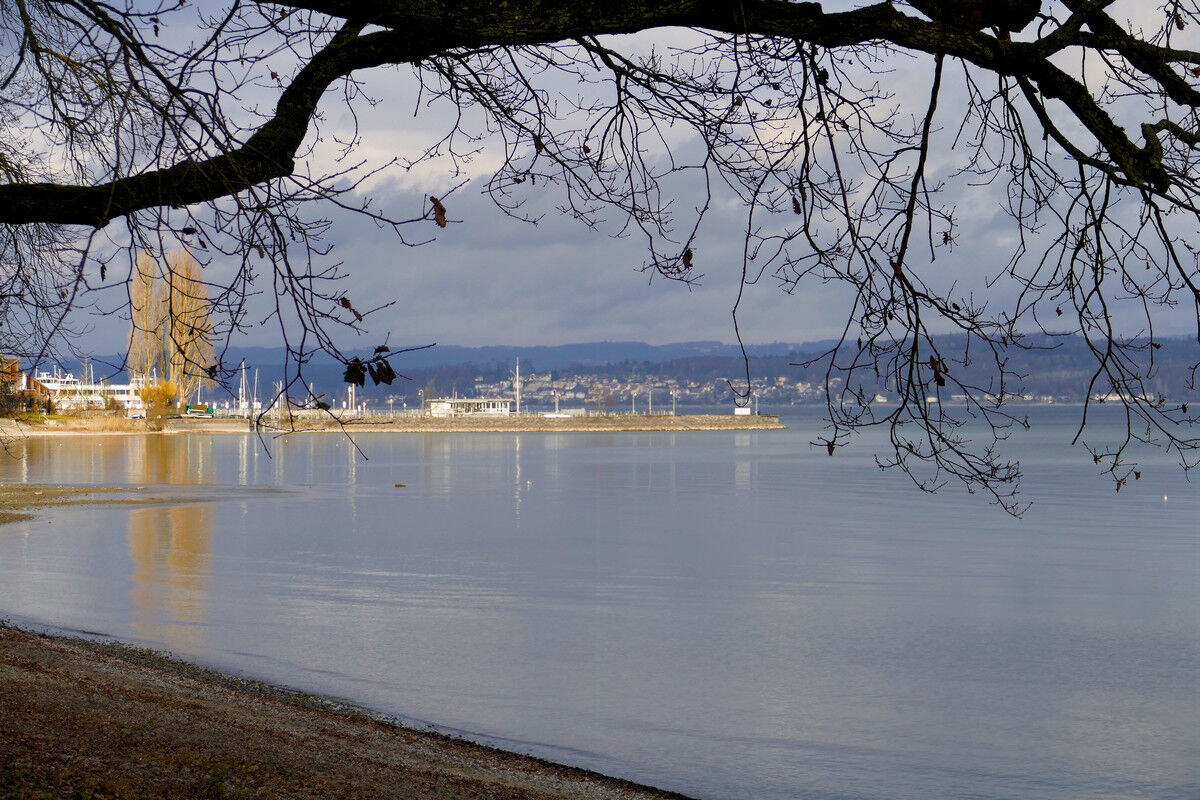 Blick vom Hoerle-Park zum Fährehafen.
