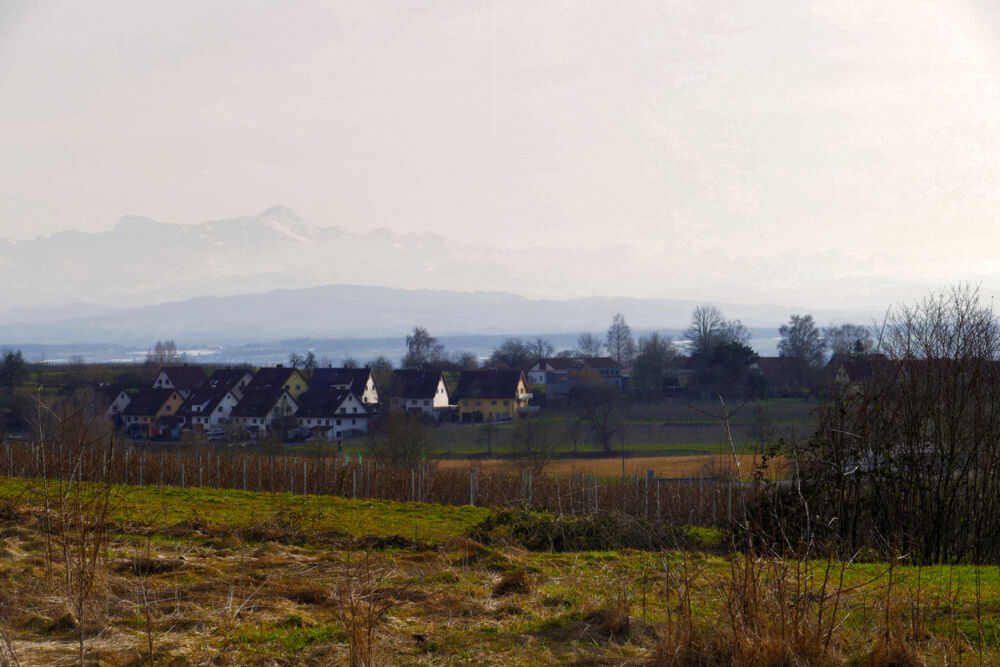 Im Dunst ist über dem Bodensee der Säntis zu erkennen.